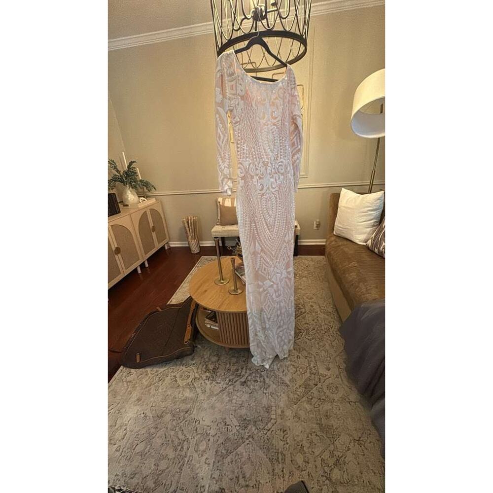Yissang Nude White Sequin Lace Long Sleeve Formal Gown - XL - Picture 7 of 9